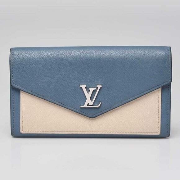 Louis Vuitton Blue/Beige Leather Mylockme Long Flap Wallet - Picture 1 of 9